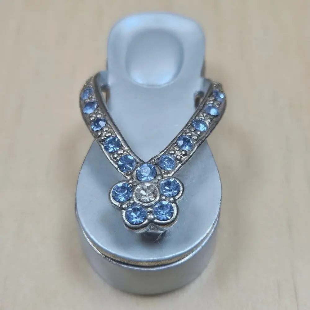 Blue FlipFlop Jeweled Keepsake Trinket Box gold-plated trim Austrian Crystals